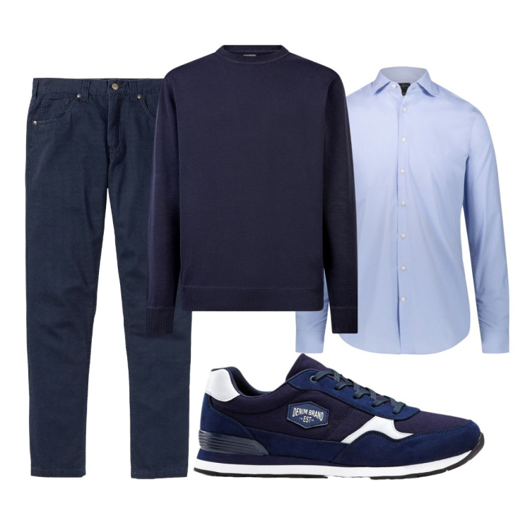 Outfit uomo - Total look #2267420. Stile Trendy per Ufficio. Abbinamento con pantaloni, sneakers, camicie, maglieria.