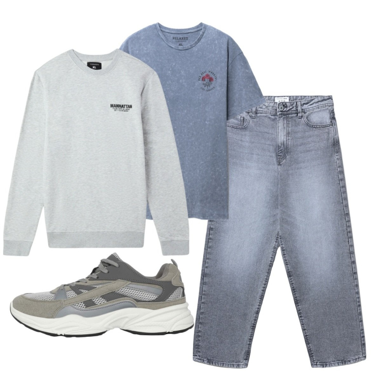 Outfit uomo - Total look #2267423. Stile Casual per Tutti i giorni. Abbinamento con felpe, sneakers, jeans, t-shirt.