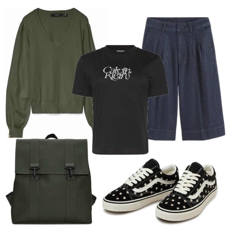Outfit mujer - Urban #6295. Estilo Urban para Escuela/Universidad. Combinación con bermudas, mochilas, sneakers, prendas de punto, camiseta.