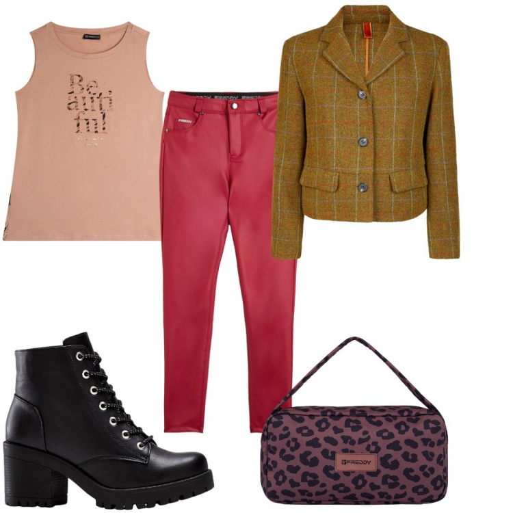 Outfit donna - Total look #2267435. Stile Trendy per Tutti i giorni. Abbinamento con stivaletti, canottiere, pantaloni skinny, borse a spalla, blazer.