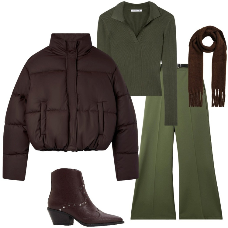 Outfit donna - Passeggiata tra le foglie. Stile Urban per Tutti i giorni. Abbinamento con stivaletti texani, maglieria, pantaloni, bomber, sciarpe.