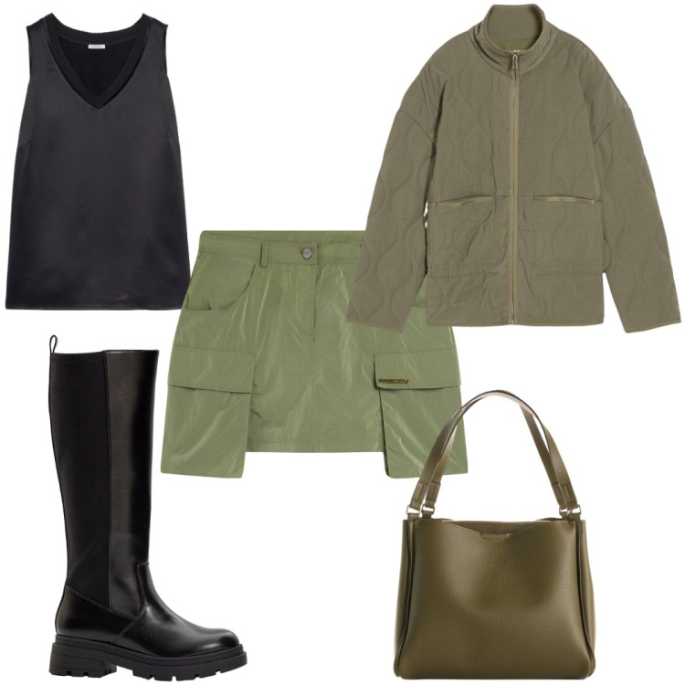 Outfit donna - Total look #2267441. Stile Military per Tutti i giorni. Abbinamento con giacche, borse a mano, stivali, minigonne, top.