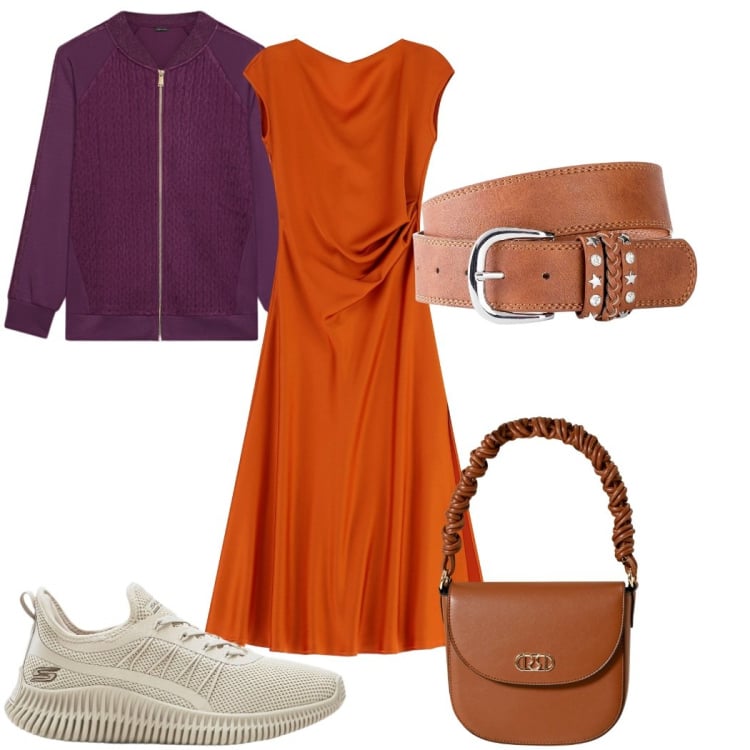 Outfit donna - Total look #2267442. Stile 70s per Tutti i giorni. Abbinamento con cinture, sneakers, borse a mano, vestiti lunghi, felpe.