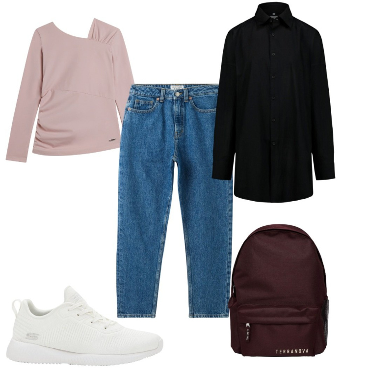 Outfit donna - Total look #2267445. Stile Basic per Tutti i giorni. Abbinamento con sneakers, jeans mom, zaini, maglieria, camicie.