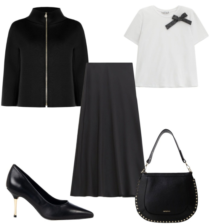 Outfit donna - Total look #2267446. Stile Trendy per Tutti i giorni. Abbinamento con décolleté, cappe, t-shirt, gonne lunghe, borse a spalla.