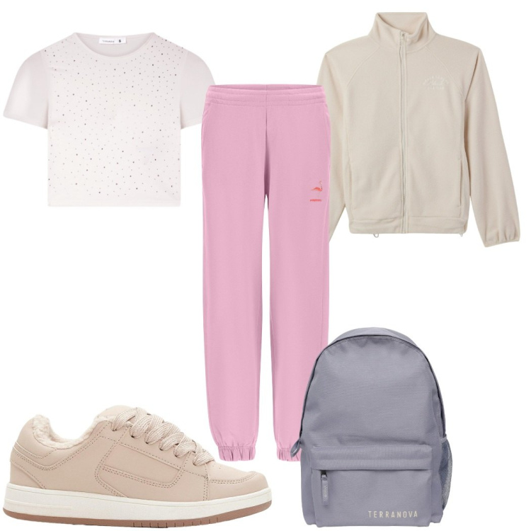 Outfit donna - Total look #2267460. Stile Basic per Sport. Abbinamento con sneakers, felpe, t-shirt, zaini, pantaloni.