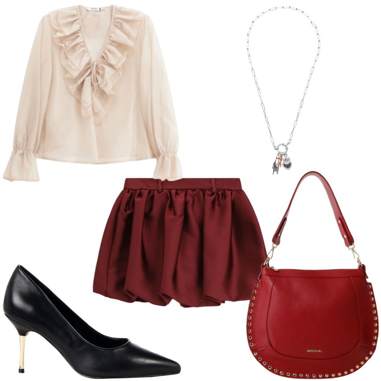 Outfit donna - Total look #2267462. Stile Bon Ton per Tutti i giorni. Abbinamento con décolleté, camicie, minigonne, borse a spalla, ciondoli.