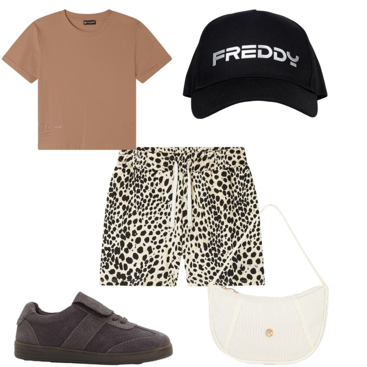 Outfit donna - Total look #2267466. Stile Trendy per Tutti i giorni. Abbinamento con sneakers, cappelli, pantaloni corti, borse a mano, t-shirt.