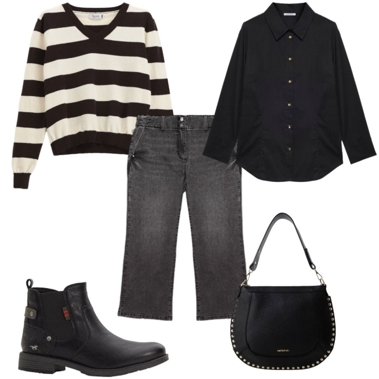 Outfit donna - Total look #2267473. Stile Casual per Scuola/Università. Abbinamento con stivaletti chelsea, maglieria, borse a spalla, camicie, jeans.