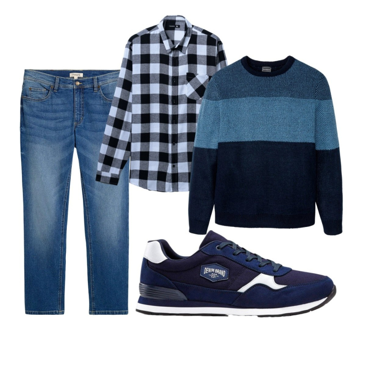 Outfit uomo - Total look #2267489. Stile Casual per Tutti i giorni. Abbinamento con jeans dritti, sneakers, maglieria, camicie.