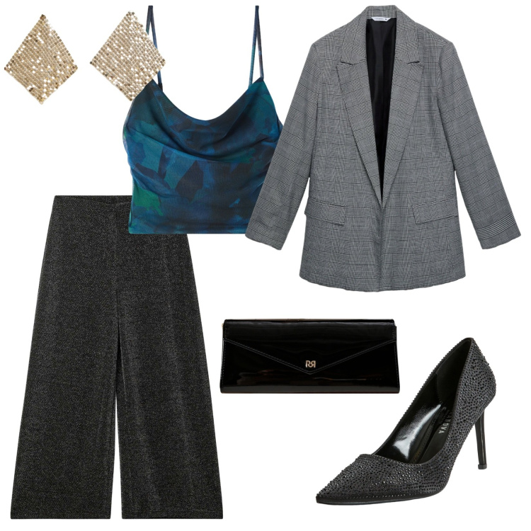 Outfit donna - Domenica e poi lunedì. per Serata fuori. Abbinamento con décolleté, orecchini, canottiere, blazer, pantaloni culotte, pochette.