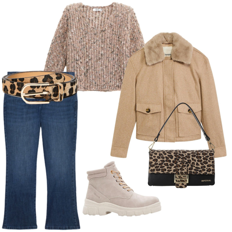 Outfit donna - Ogni giorno. per Tutti i giorni. Abbinamento con piumini, stivaletti, maglieria, borse a spalla, jeans dritti, cinture.