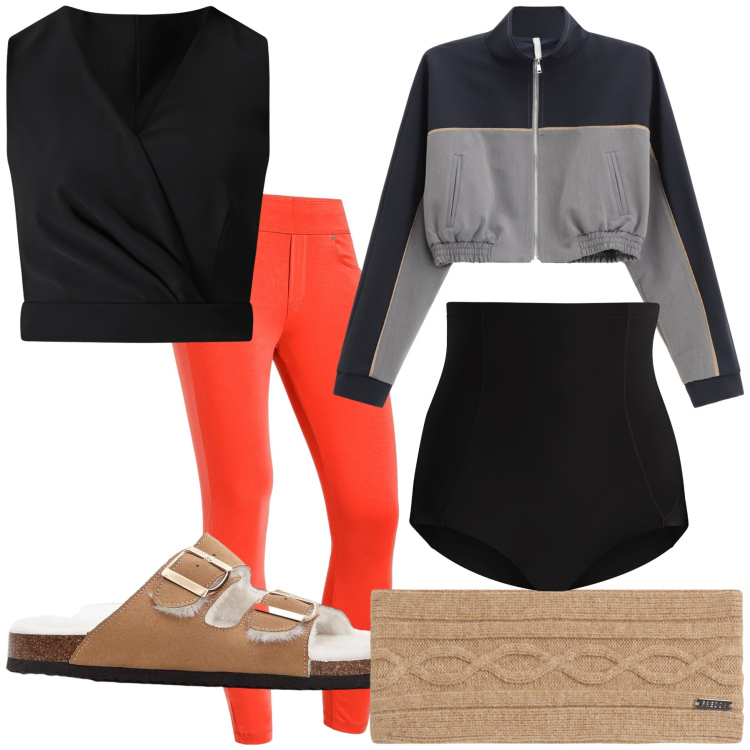Outfit donna - Casa comoda casa. Stile Basic per Tutti i giorni. Abbinamento con pantofole, culotte, top, felpe, jeggings, accessori per capelli.