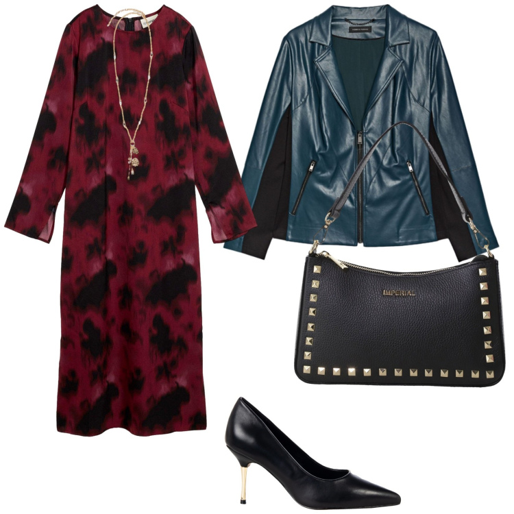 Outfit donna - Domenica è sempre domenica. per Serata fuori. Abbinamento con vestiti midi/longuette, décolleté, pochette, ciondoli, giacche.