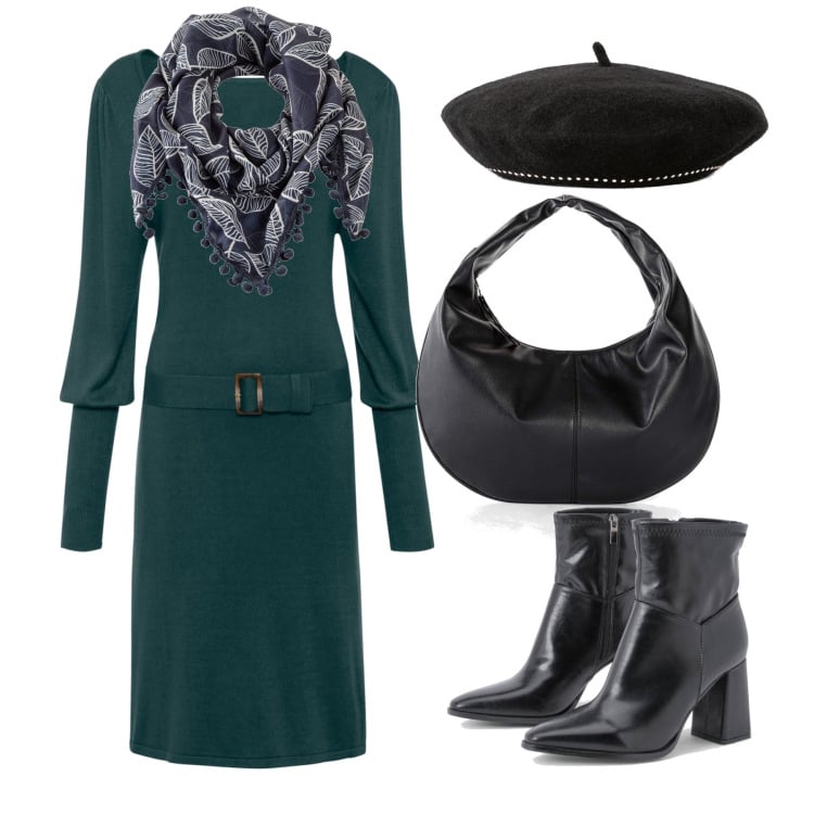 Outfit femme - Octobre. Style Bon Ton pour Tous les jours. Assortir avec robes longues, bonnets, foulards, sacs à main, bottines.