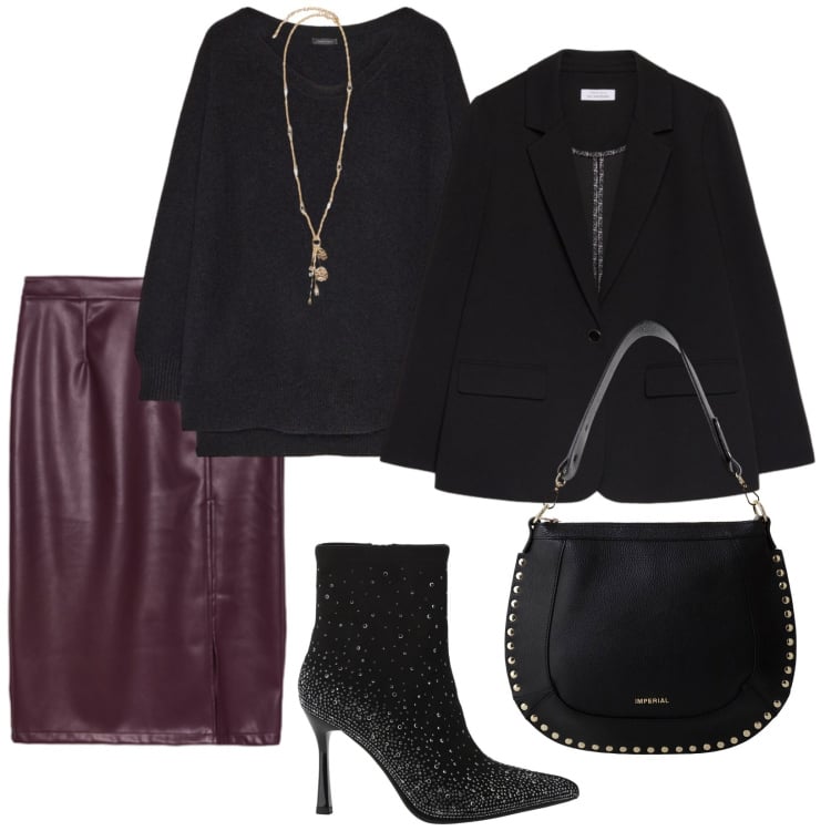 Outfit donna - Lo stivaletto chic. per Serata fuori. Abbinamento con borse a spalla, stivaletti, gonne longuette, blazer, pullovers, ciondoli.
