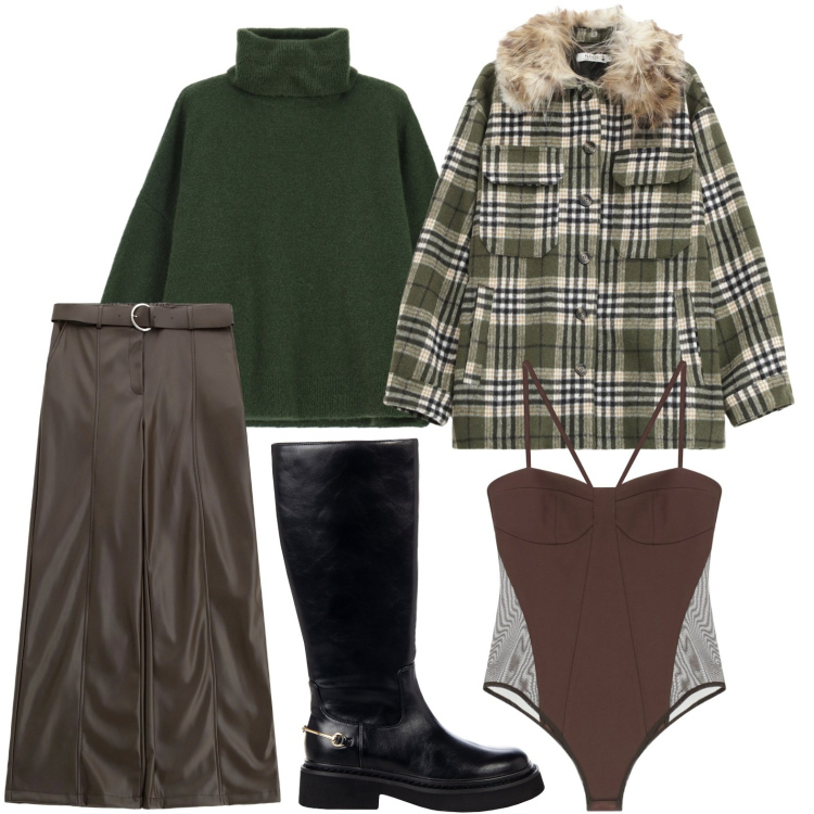 Outfit donna - Soluzione british. Stile Military per Ufficio. Abbinamento con cappotti, stivali sopra il ginocchio, maglieria, pantaloni, body.
