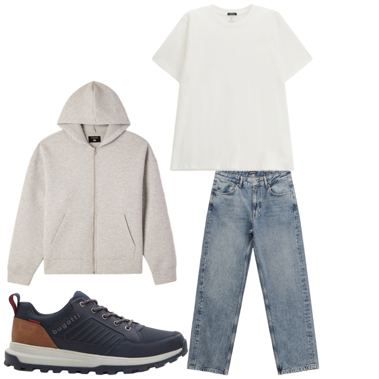 Outfit uomo - Casual. Stile Casual per Tutti i giorni. Abbinamento con sneakers, felpe con cappuccio, jeans dritti, t-shirt.