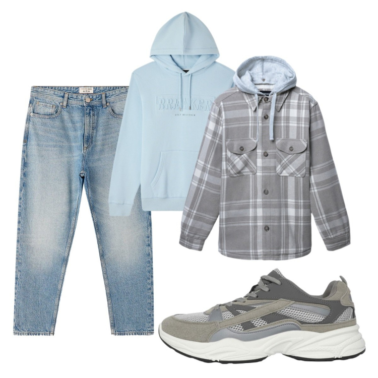 Outfit uomo - Total look #2267541. Stile Casual per Tutti i giorni. Abbinamento con jeans dritti, sneakers, felpe con cappuccio, cappotti.