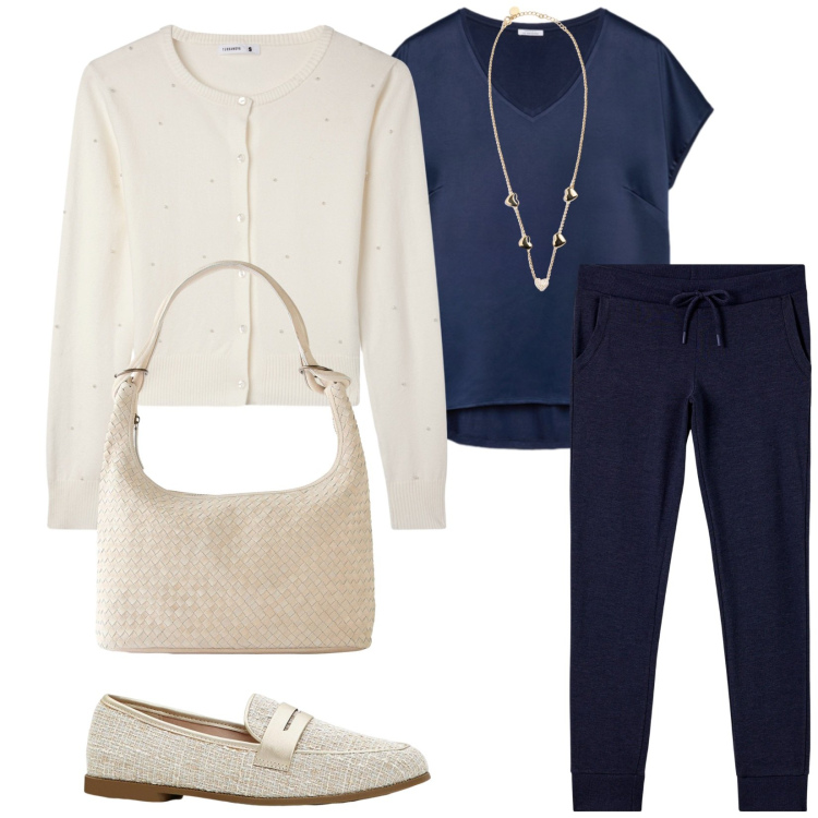 Outfit donna - Total look #2267548. Stile Casual chic per Tutti i giorni. Abbinamento con shopping bag, mocassini, cardigans, pantaloni, collane, bluse.
