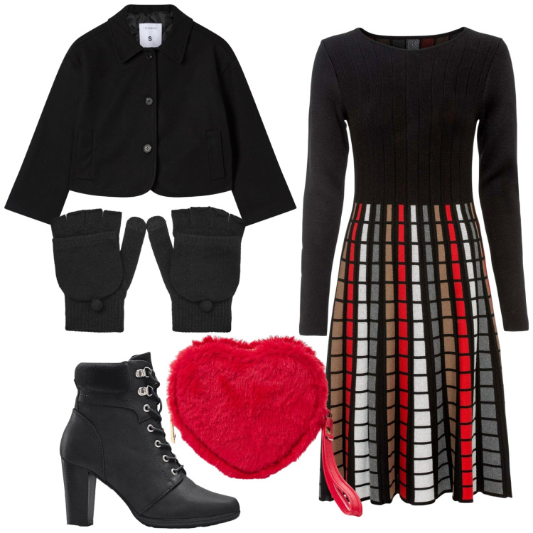 Outfit donna - Total look #2267551. Stile Chic per Serata fuori. Abbinamento con stivaletti, vestiti, portafogli, guanti, blazer.