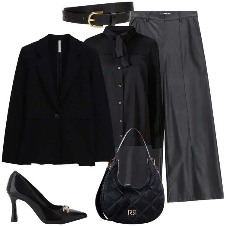 Outfit donna - Eleganti per l\'ufficio. Stile Mannish per Ufficio. Abbinamento con cinture, pantaloni, borse a tracolla, camicie, décolleté, blazer.