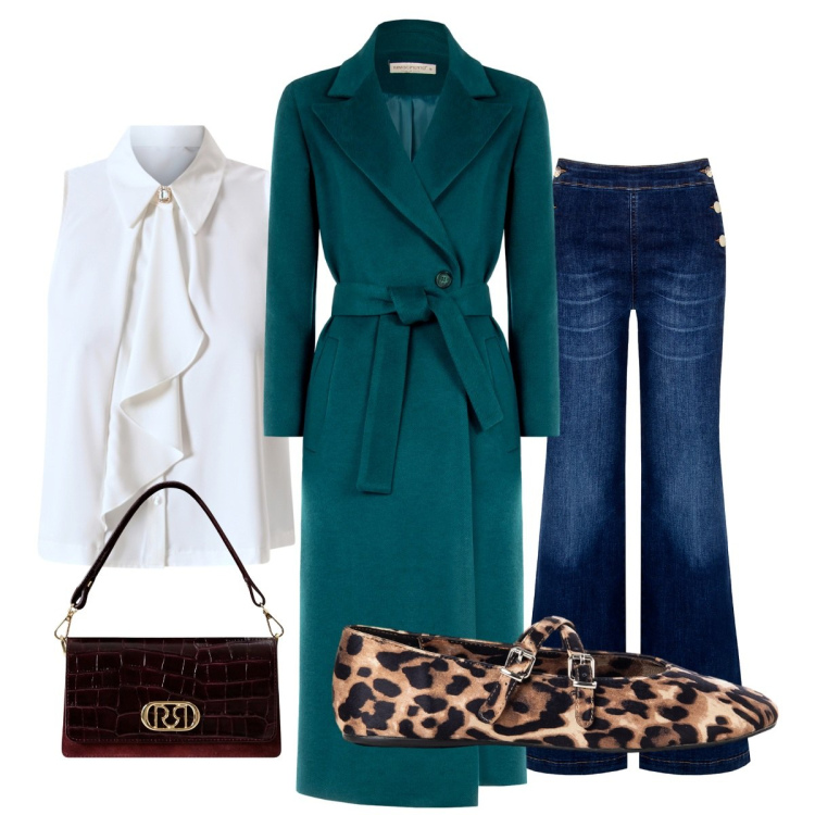 Outfit donna - Il cappotto verde. Stile Casual chic per Tutti i giorni. Abbinamento con cappotti, ballerine, jeans, camicie, borse a mano.