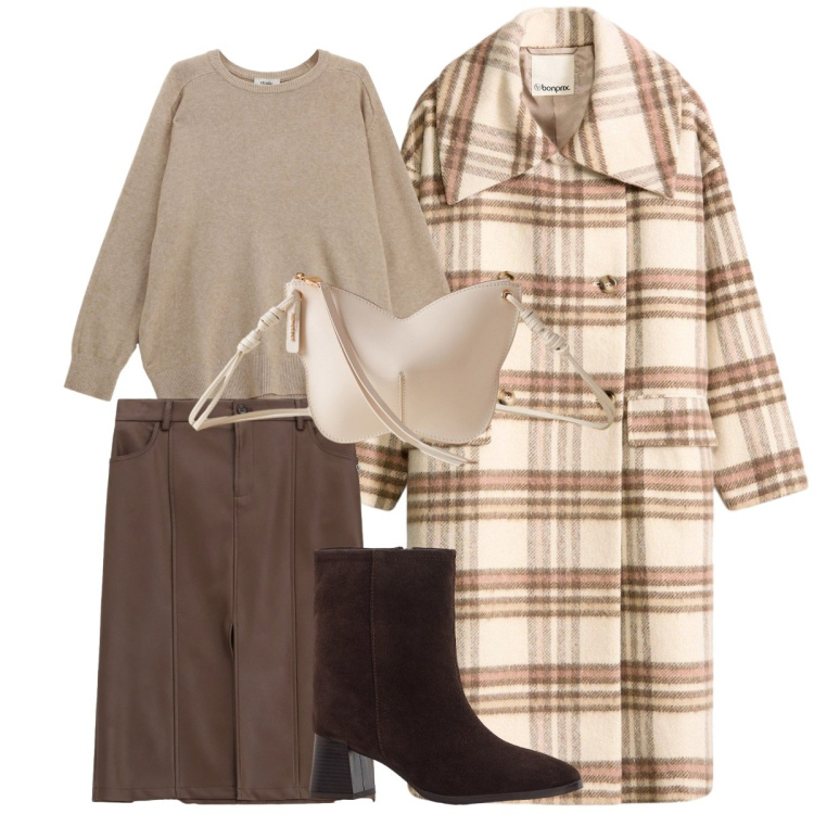 Outfit donna - Total look #2267589. Stile Glamour per Tutti i giorni. Abbinamento con cappotti, stivaletti, gonne, pullovers, borse a tracolla.