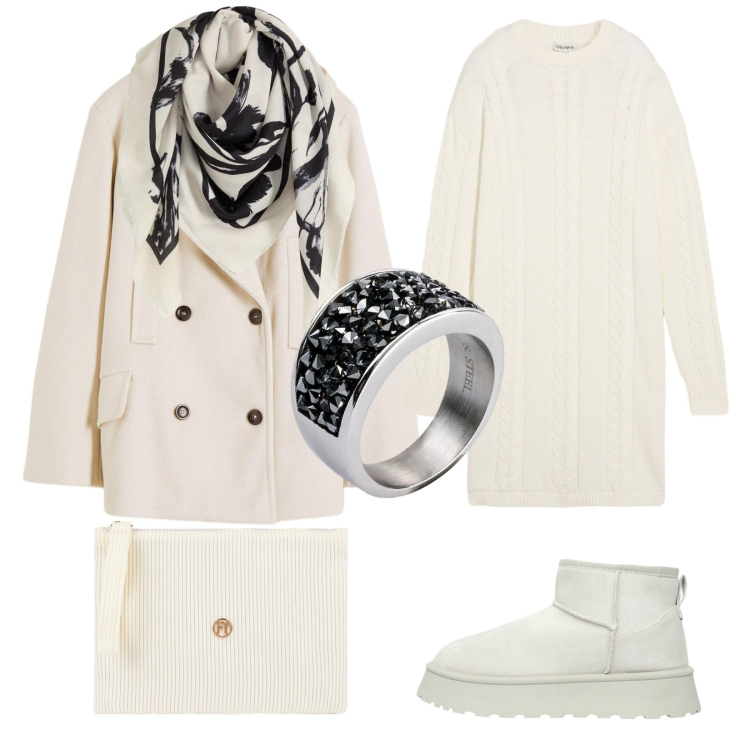 Outfit donna - Total look #2267599. Stile Casual chic per Tutti i giorni. Abbinamento con caban, anelli, foulard, vestiti, stivaletti, valigie.