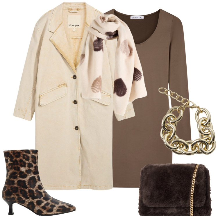 Outfit donna - City. Stile Urban per Tutti i giorni. Abbinamento con trench, stivaletti, sciarpe, vestiti corti, borse a tracolla, braccialetti.