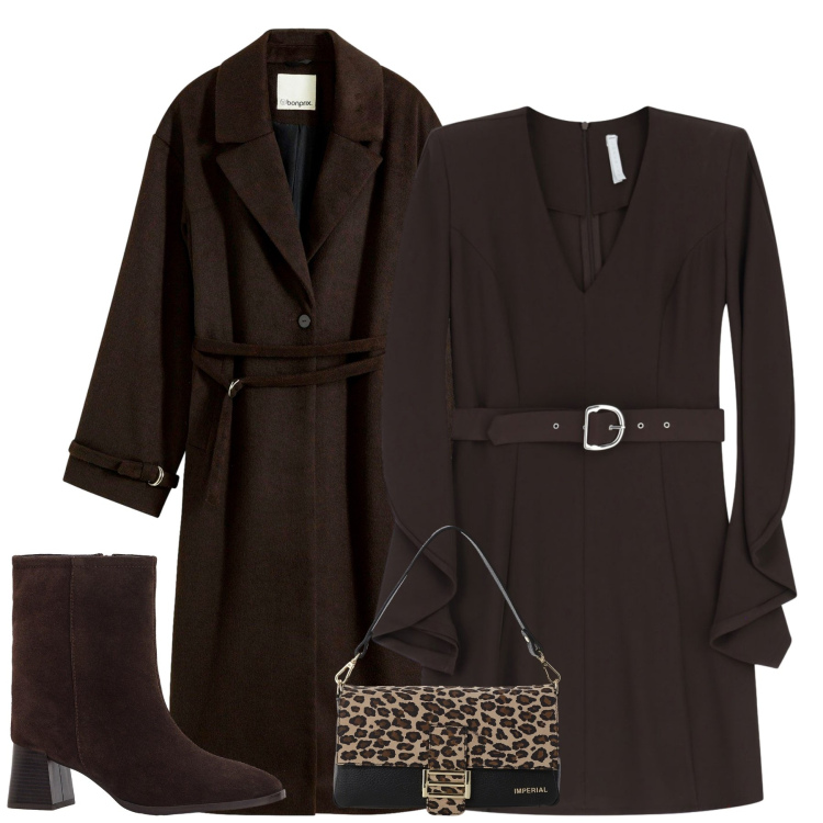 Outfit donna - Total look #2267612. Stile Trendy per Tutti i giorni. Abbinamento con stivaletti, cappotti, borse a spalla, vestiti corti.