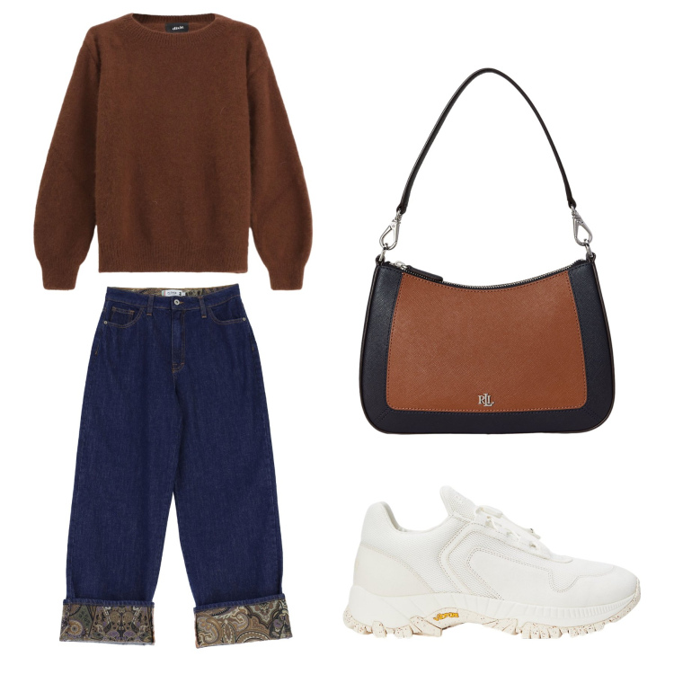 Outfit donna - Aperitivo. Stile Trendy per Tutti i giorni. Abbinamento con jeans, pullovers, sneakers, borse a spalla.