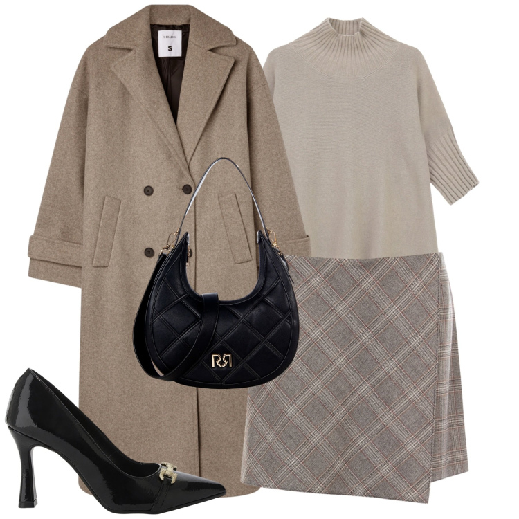 Outfit donna - Total look #2267649. Stile Urban per Tutti i giorni. Abbinamento con cappotti, borse a tracolla, minigonne, décolleté, maglieria.