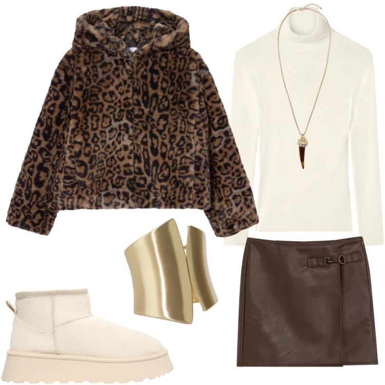 Outfit donna - Pomeriggio con le amiche. Stile Preppy per Tutti i giorni. Abbinamento con gonne, maglieria, stivaletti, ecopellicce, collane, anelli.