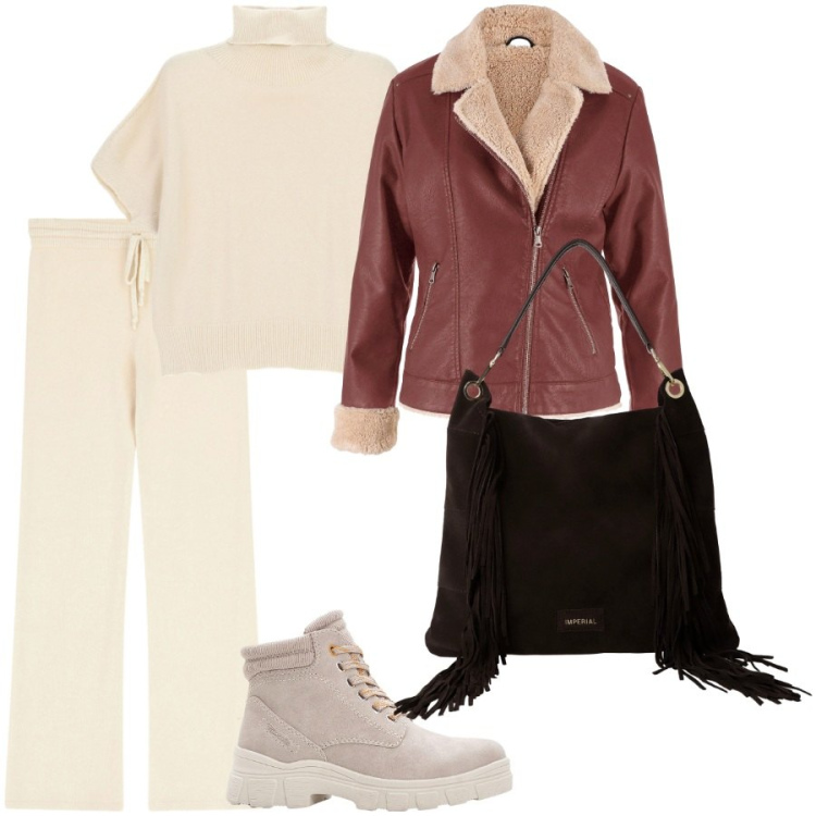 Outfit donna - Total look #2267657. Stile Casual per Tutti i giorni. Abbinamento con blazer, stivaletti, maglieria, borse a spalla, pantaloni a palazzo.