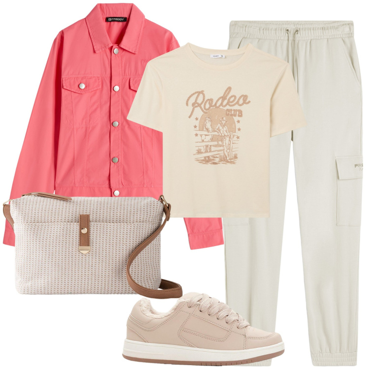 Outfit donna - Total look #2267688. Stile Casual per Sport. Abbinamento con sneakers, borse a tracolla, t-shirt, blazer, pantaloni cargo.