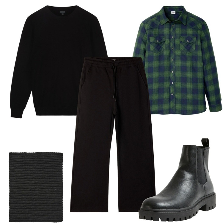 Outfit uomo - Total look #2267731. Stile Casual per Tutti i giorni. Abbinamento con camicie, stivali e stivaletti, pantaloni, scaldacollo, maglieria.