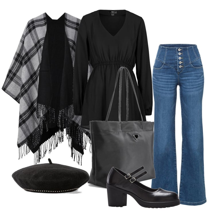 Outfit femme - Octobre. Style Bon Ton pour Tous les jours. Assortir avec manteaux, jeans, bonnets, chaussures à talon, chemisiers, sacs tote.