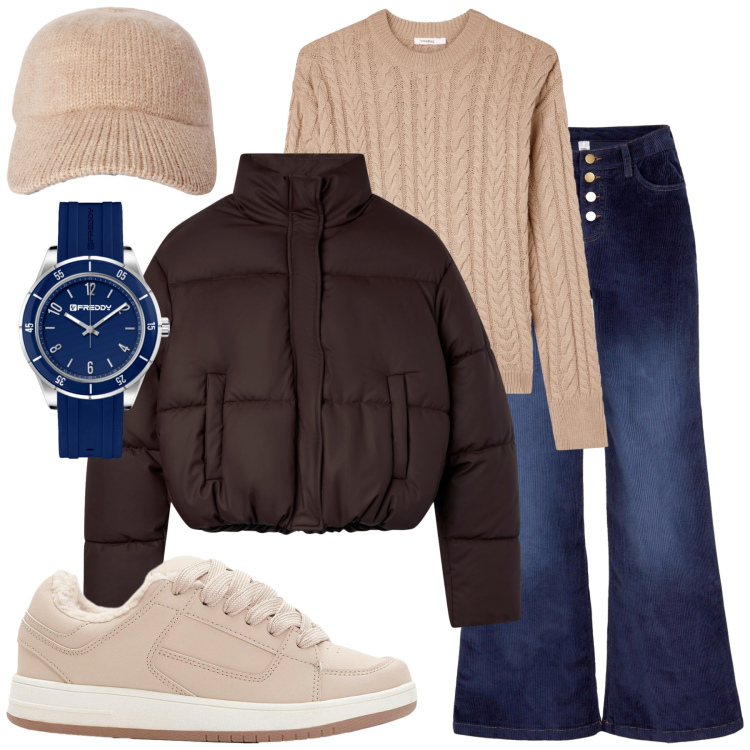 Outfit donna - Tempo al tempo. Stile Casual per Tutti i giorni. Abbinamento con pantaloni, sneakers, cappelli con visiera, maglieria, bomber, orologi.