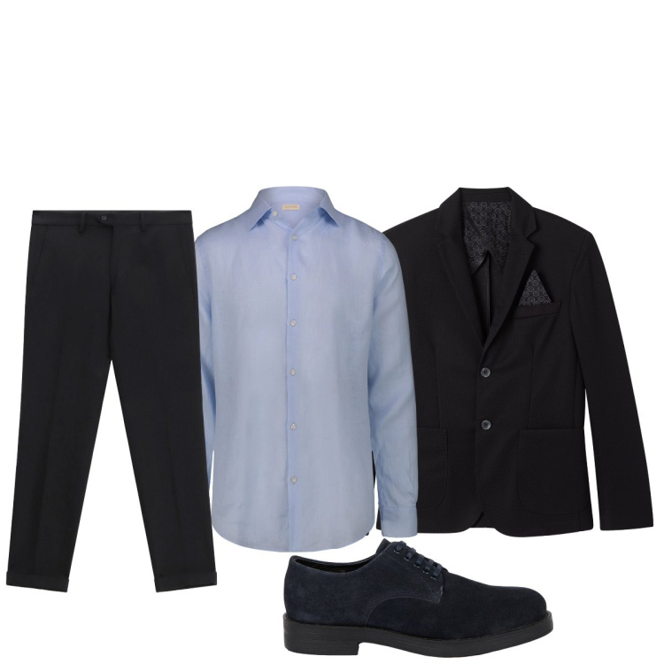 Outfit uomo - Cena di lavoro. Stile Business/Elegante per Serata speciale. Abbinamento con giacche, pantaloni, scarpe stringate, camicie.