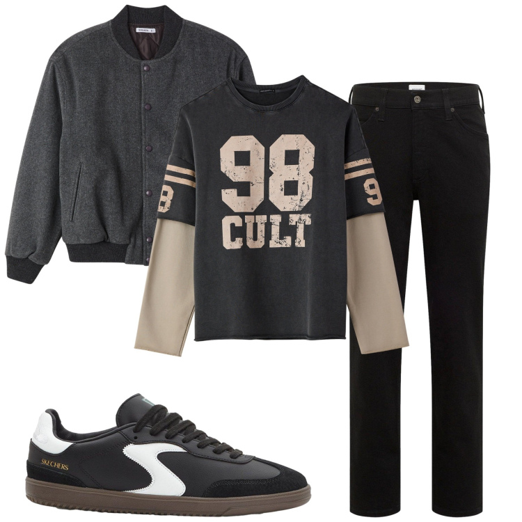 Outfit uomo - Casual style. Stile Casual per Tutti i giorni. Abbinamento con sneakers, jeans dritti, bomber, felpe.