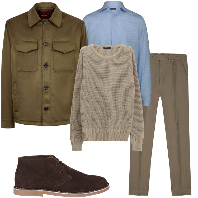 Outfit uomo - Urban a ottobre. Stile Urban per Ufficio. Abbinamento con maglieria, giacche, pantaloni, stivali e stivaletti, camicie.