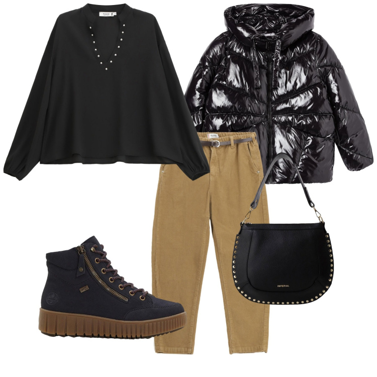 Outfit donna - Total look #2267810. Stile Urban per Tutti i giorni. Abbinamento con sneakers alte, bomber, pantaloni chino, camicie, borse a spalla.