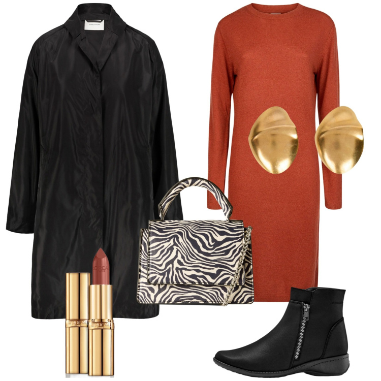 Outfit donna - Lo spolverino per l\'ufficio. Stile Bon Ton per Ufficio. Abbinamento con stivaletti, rossetti, borse a tracolla, vestiti midi/longuette, trench, orecchini.