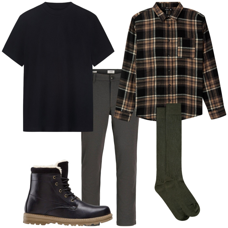 Outfit uomo - Total look #2267816. Stile Casual per Tutti i giorni. Abbinamento con stivali e stivaletti, pantaloni chino, camicie, t-shirt, calzini.