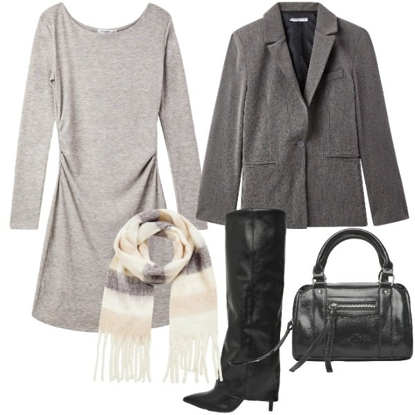 Outfit donna - Terranova - MID SEASON SALE. Stile Urban per Tutti i giorni. Abbinamento con vestiti corti, sciarpe, blazer, borse a mano, stivali.