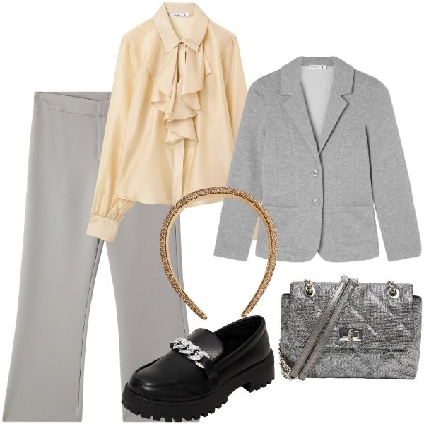 Outfit donna - Terranova - MID SEASON SALE. Stile Mannish per Ufficio. Abbinamento con blazer, pantaloni, borse a tracolla, mocassini, cerchietti, camicie.