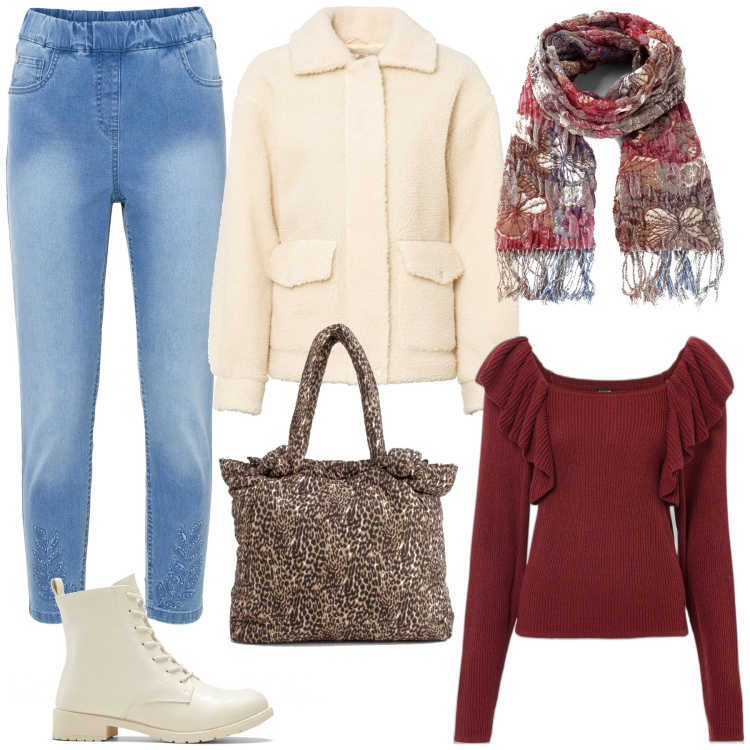 Outfit femme - Aurélia. Style Casual pour Tous les jours. Assortir avec pulls, manteaux, écharpes, bottines, jeans, sacs tote.