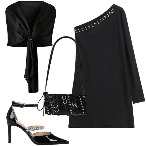 Outfit donna - La stola preziosa. Stile Chic per Serata fuori. Abbinamento con scialli, borse a spalla, décolleté, vestiti asimmetrici.