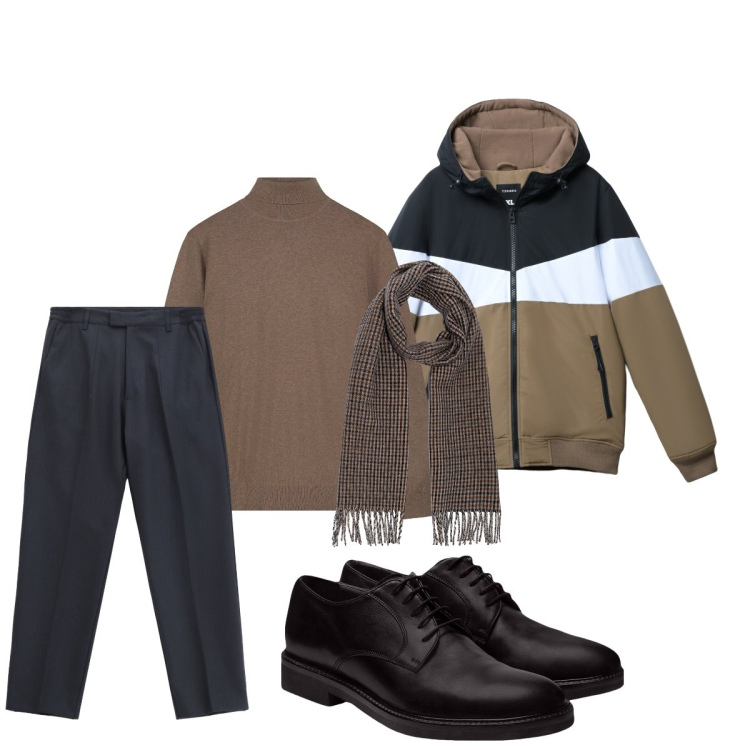 Outfit uomo - Total look #2267924. Stile Casual per Tutti i giorni. Abbinamento con piumini, pantaloni, scarpe stringate, maglieria, sciarpe.